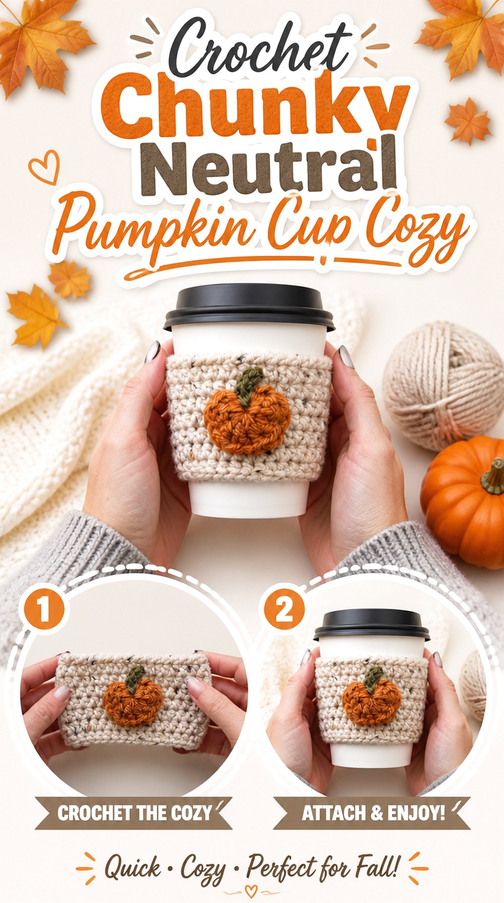 Crochet Chunky Neutral Pumpkin Cup Cozy