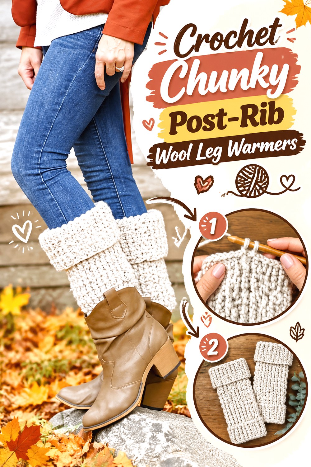 Crochet Chunky Post Rib Wool Leg Warmers