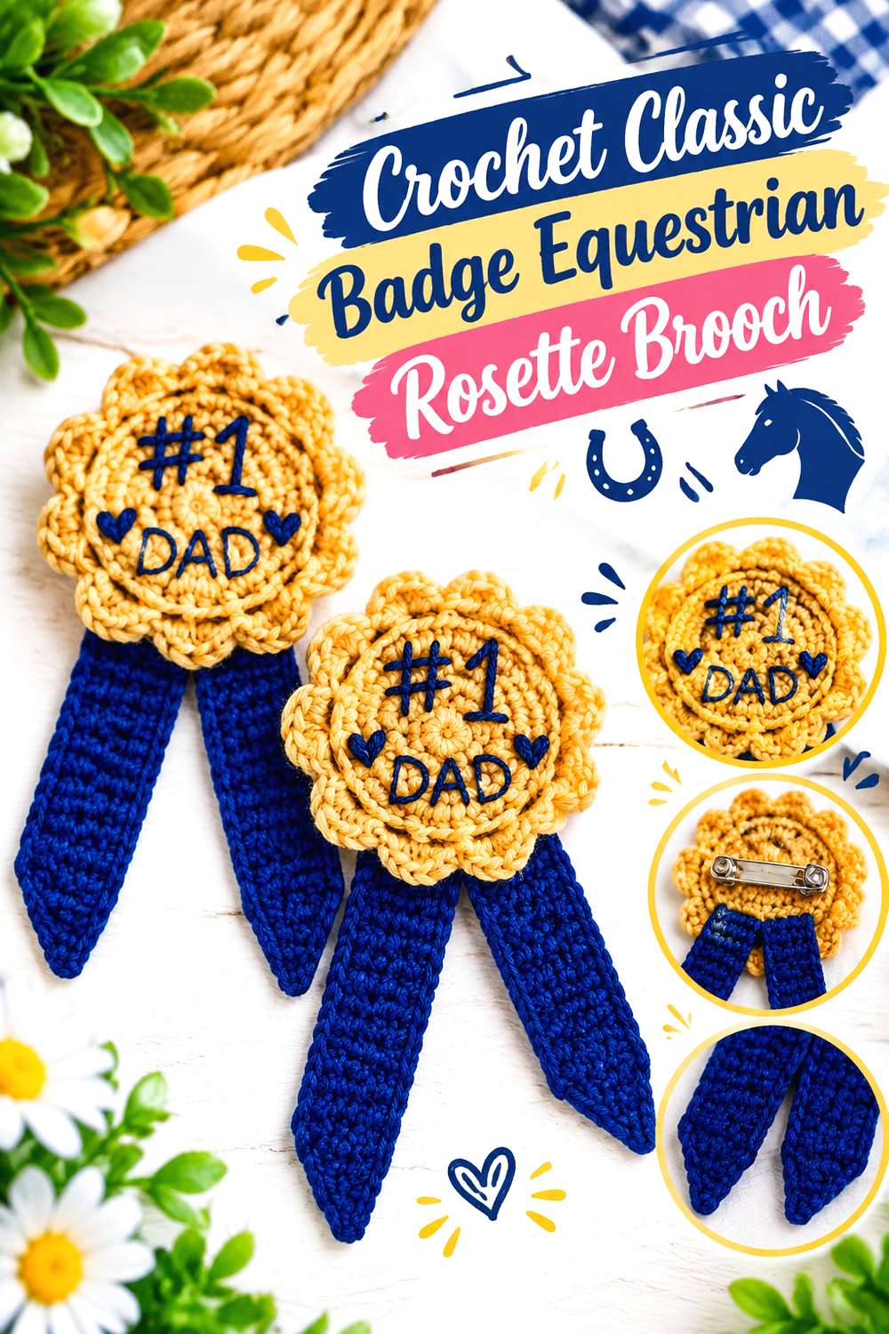 Crochet Classic Badge Equestrian Rosette Brooch