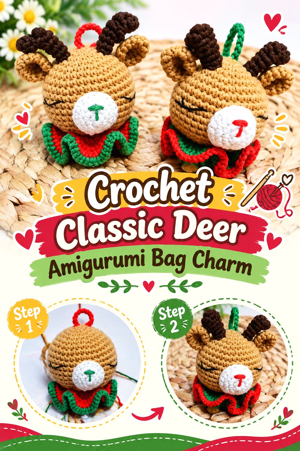 Crochet Classic Deer Amigurumi Bag Charm