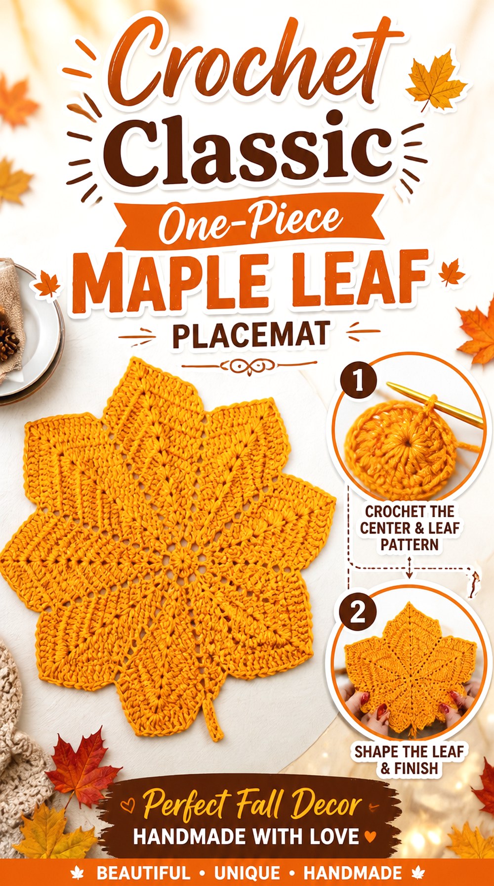 Crochet Classic One Piece Maple Leaf Placemat