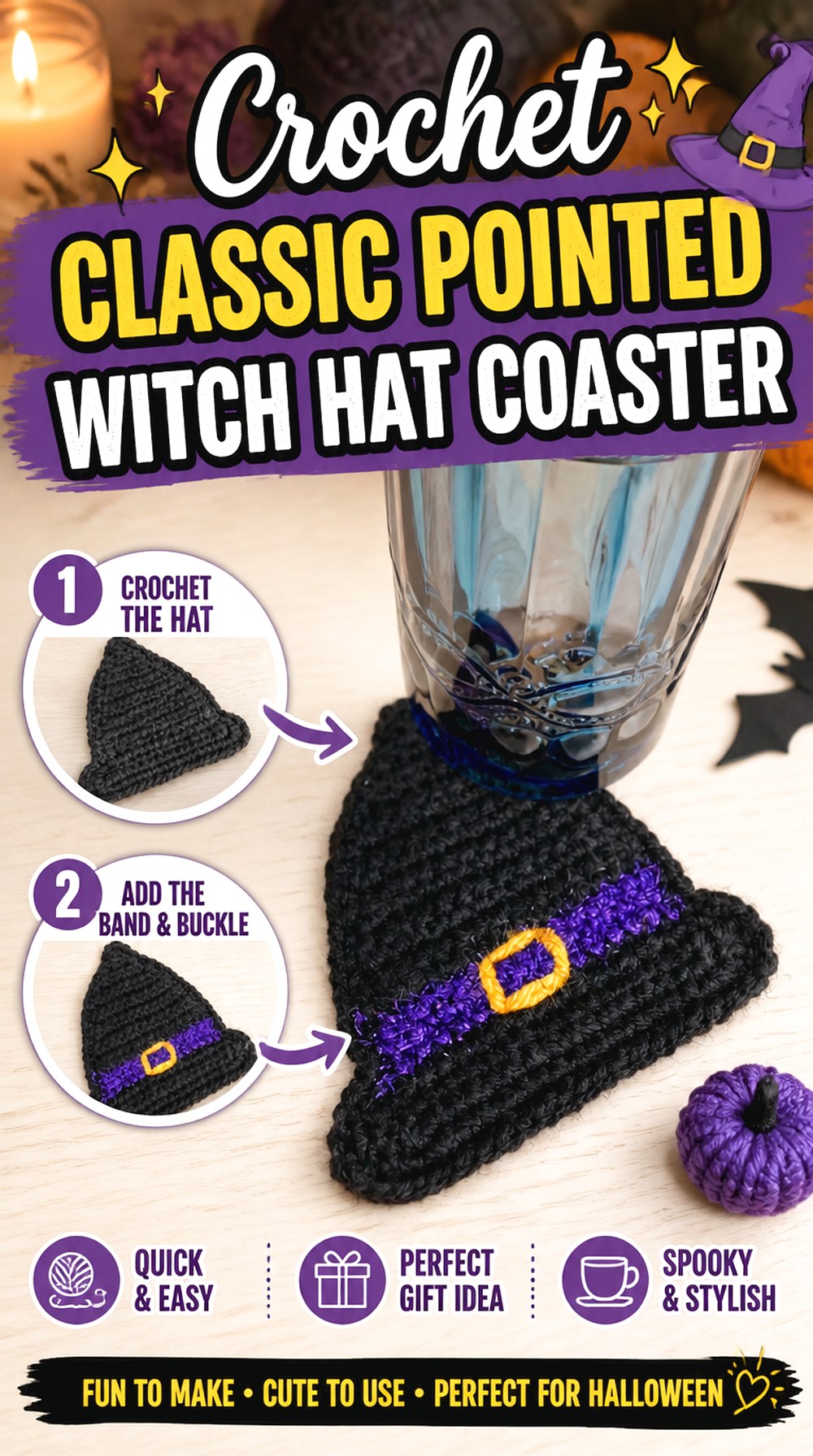 Crochet Classic Pointed Witch Hat Coaster