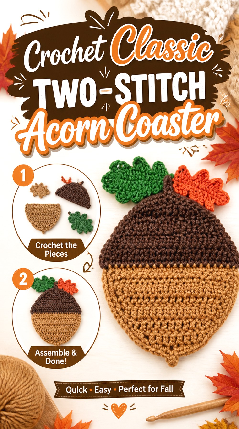 Crochet Classic Two Stitch Acorn Coaster