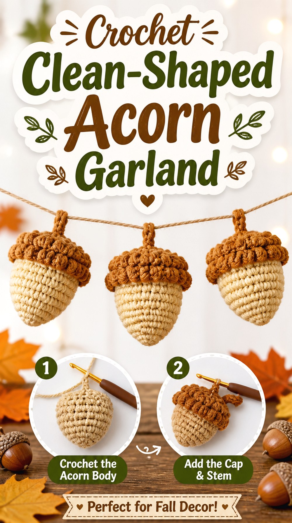 Crochet Clean Shaped Acorn Garland