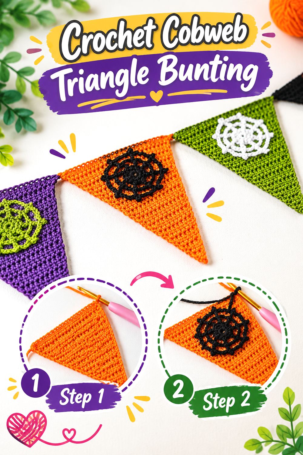 Crochet Cobweb Triangle Bunting