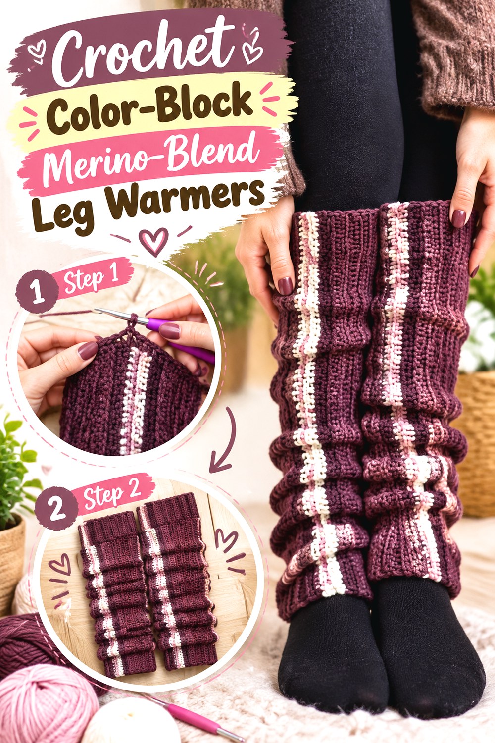 Crochet Color Block Merino Blend Leg Warmers