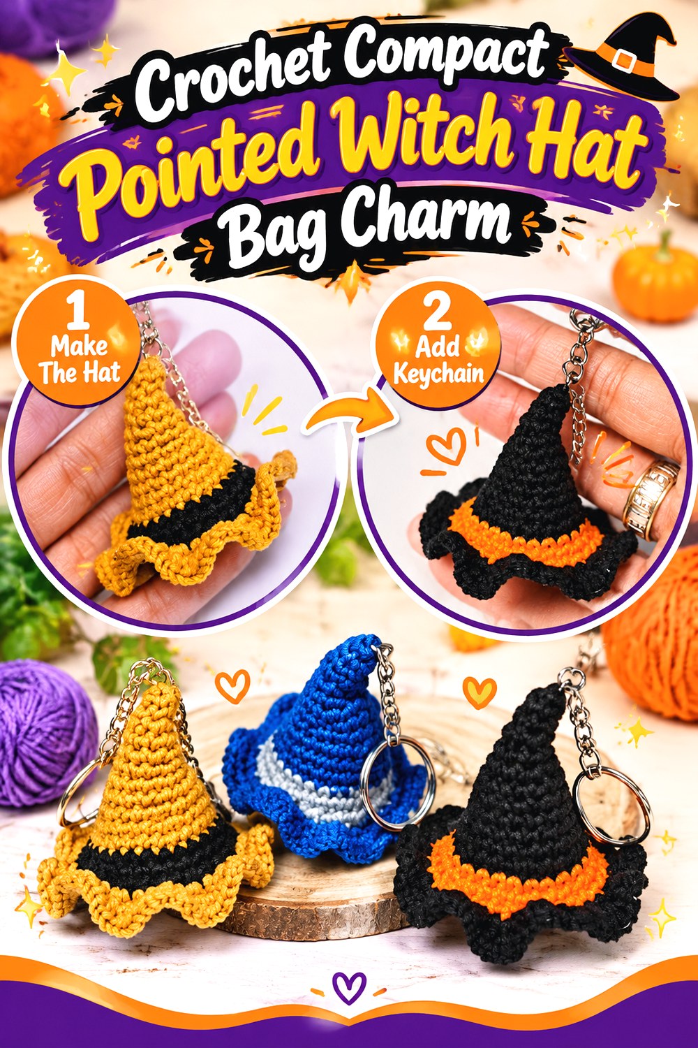 Crochet Compact Pointed Witch Hat Bag Charm
