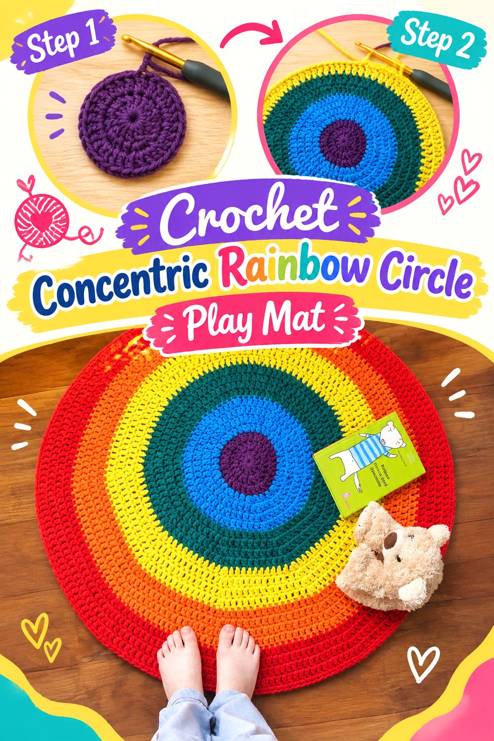 Crochet Concentric Rainbow Circle Play Mat