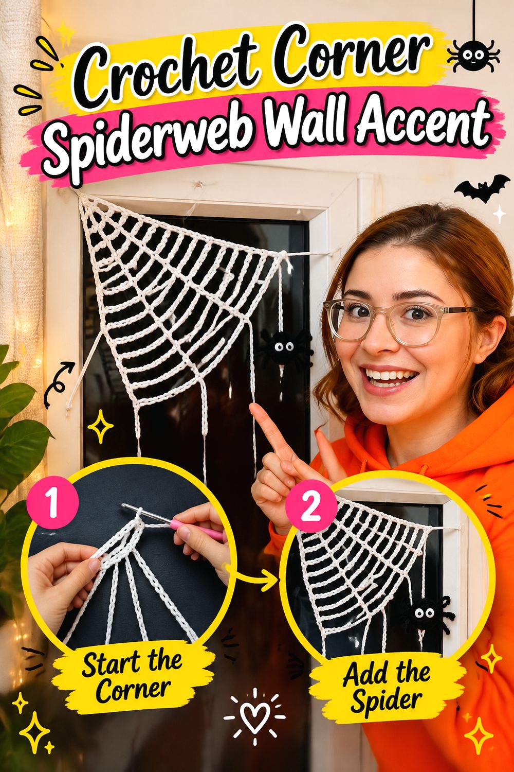 Crochet Corner Spiderweb Wall Accent
