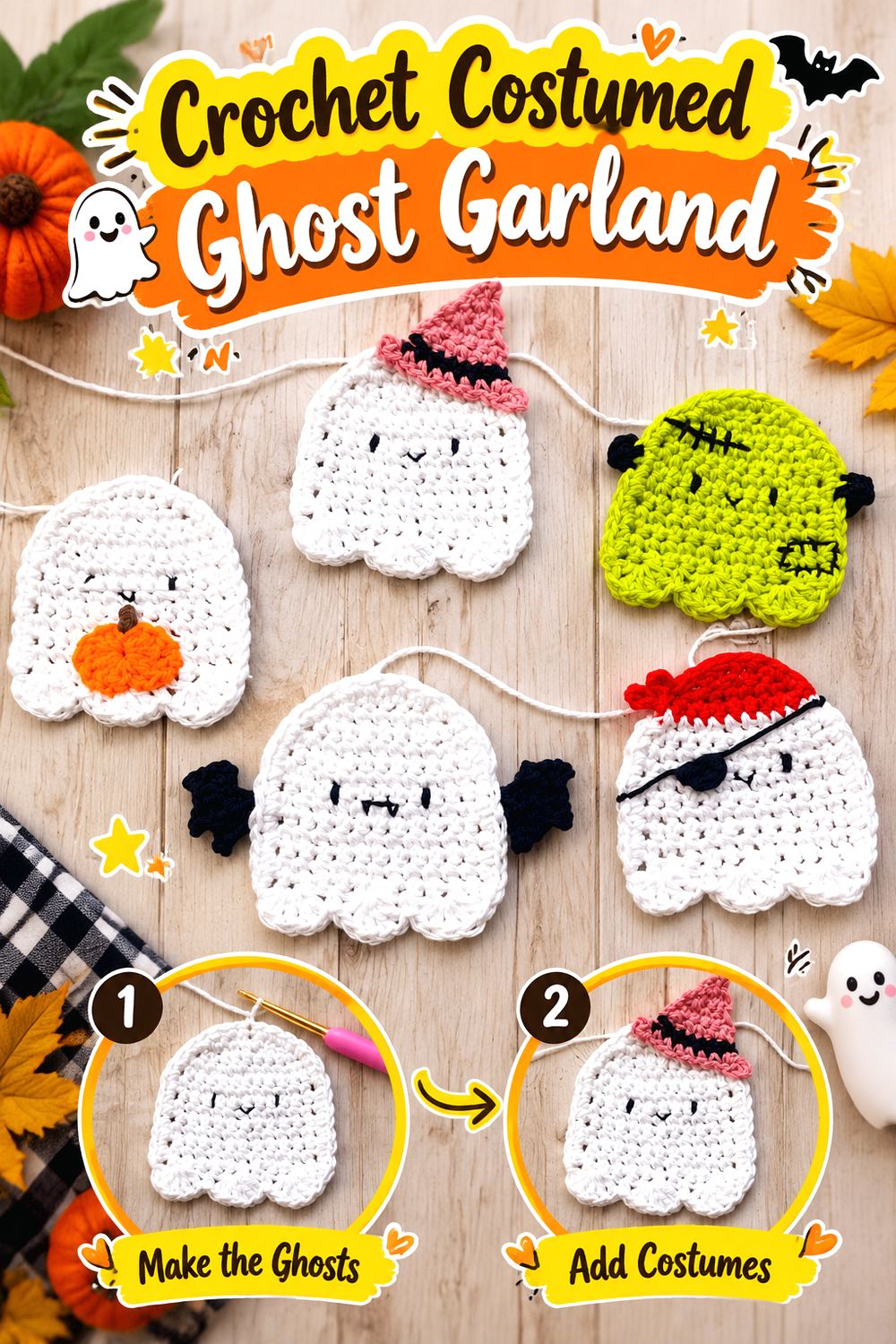 Crochet Costumed Ghost Garland