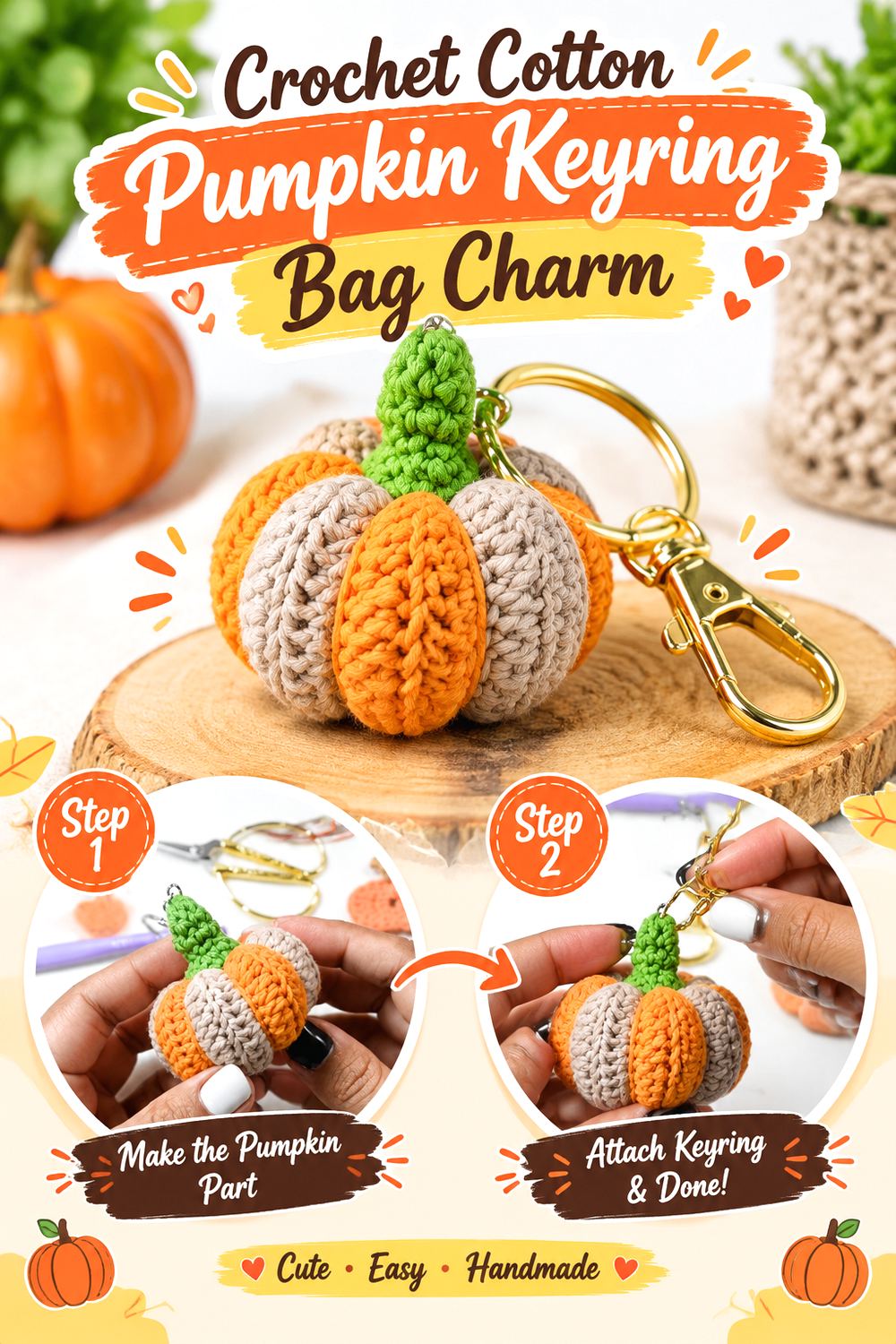 Crochet Cotton Pumpkin Keyring Bag Charm