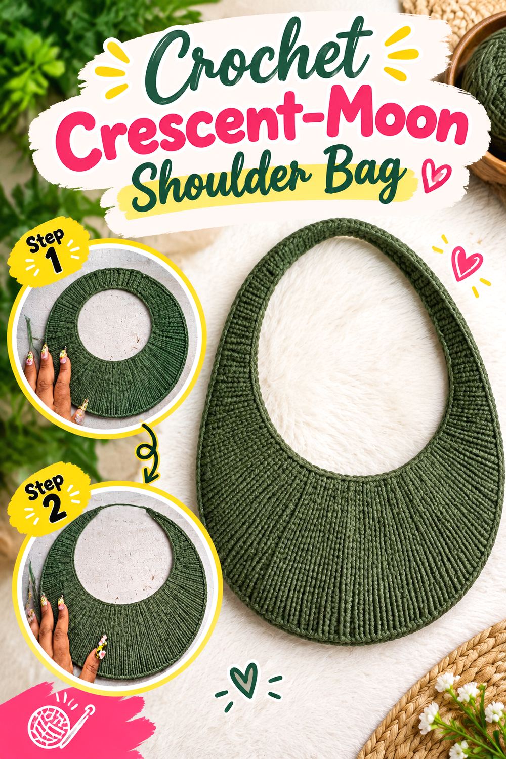 Crochet Crescent Moon Shoulder Bag