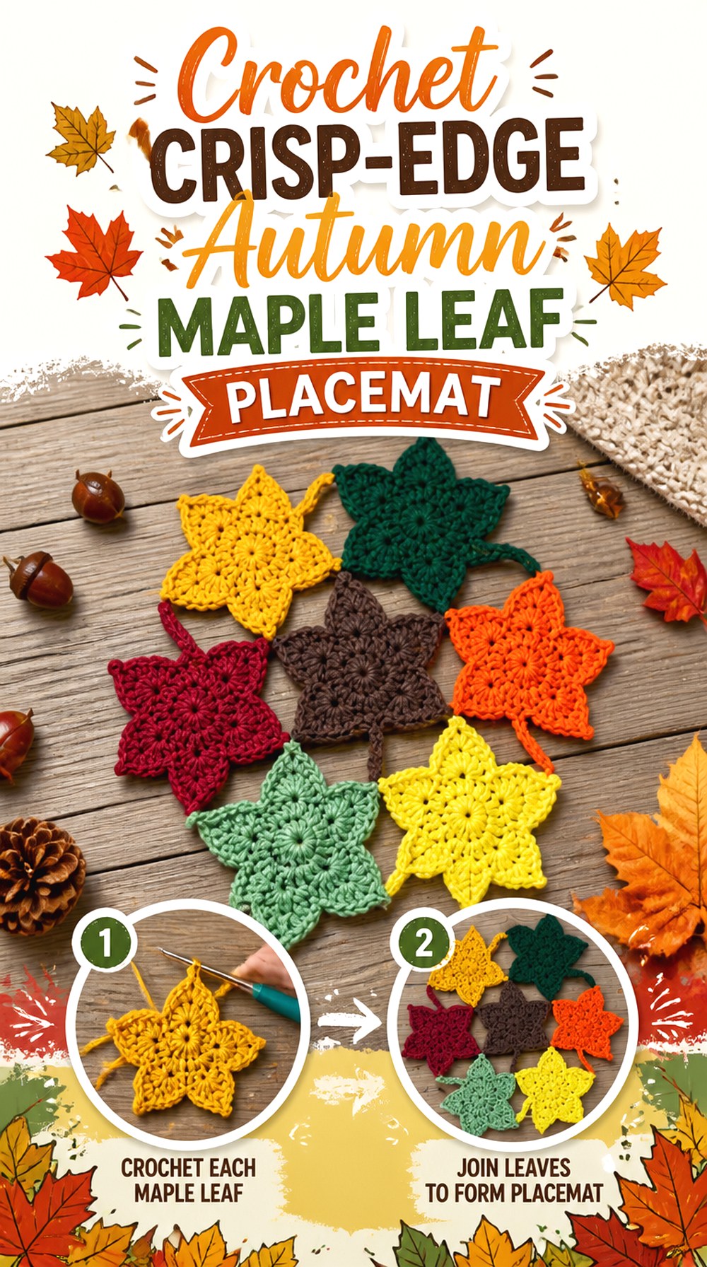 Crochet Crisp Edge Autumn Maple Leaf Placemat