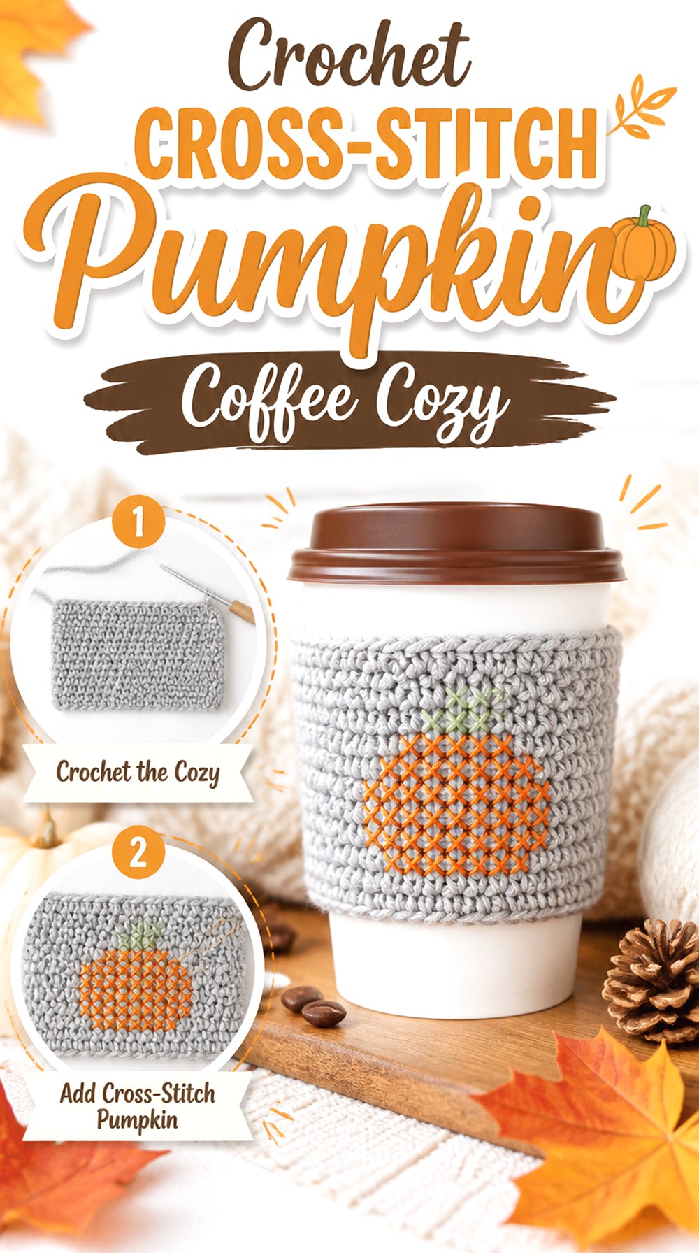 Crochet Cross Stitch Pumpkin Coffee Cozy
