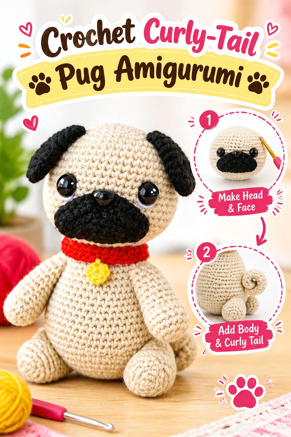 Crochet Curly Tail Pug Amigurumi