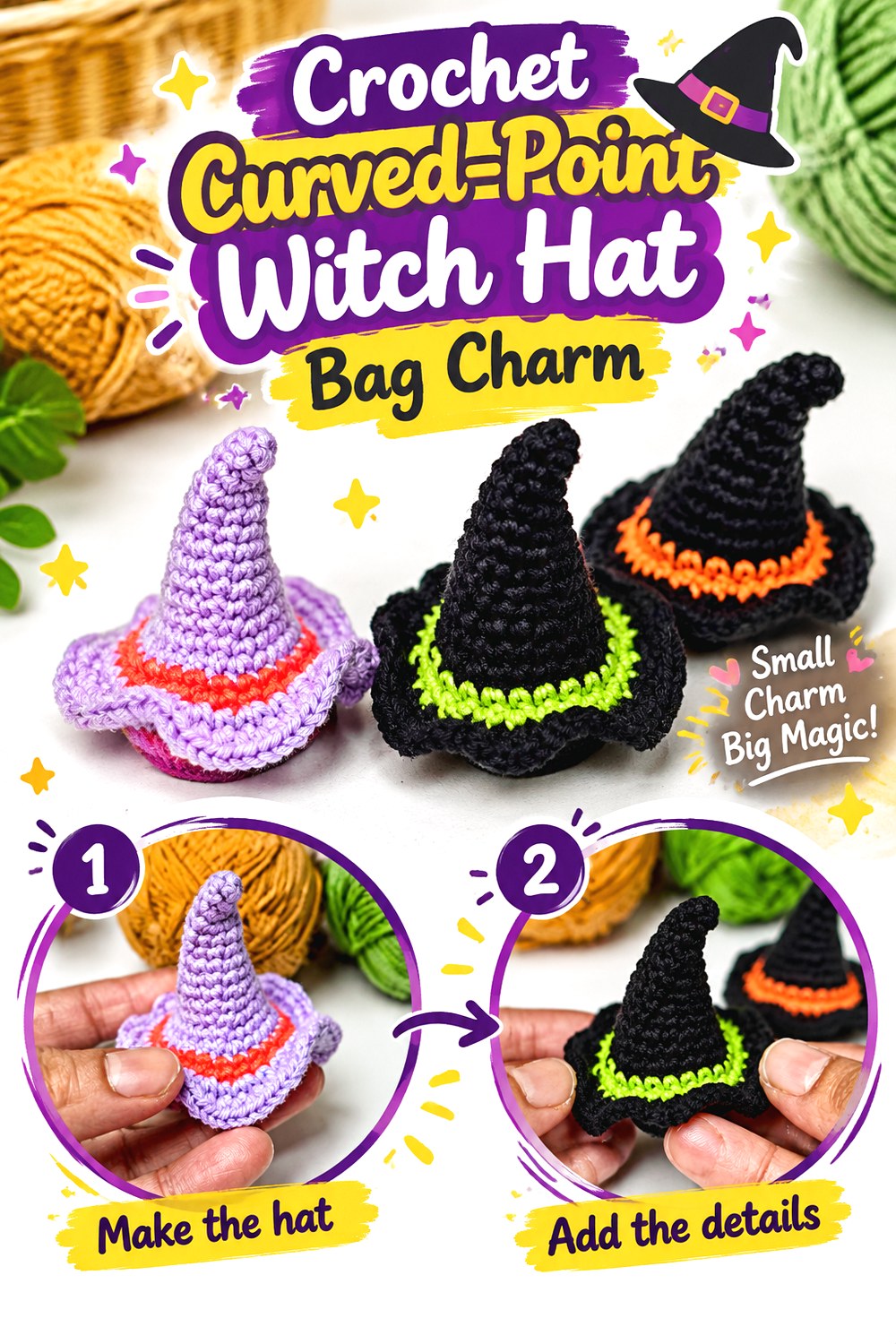 Crochet Curved Point Witch Hat Bag Charm