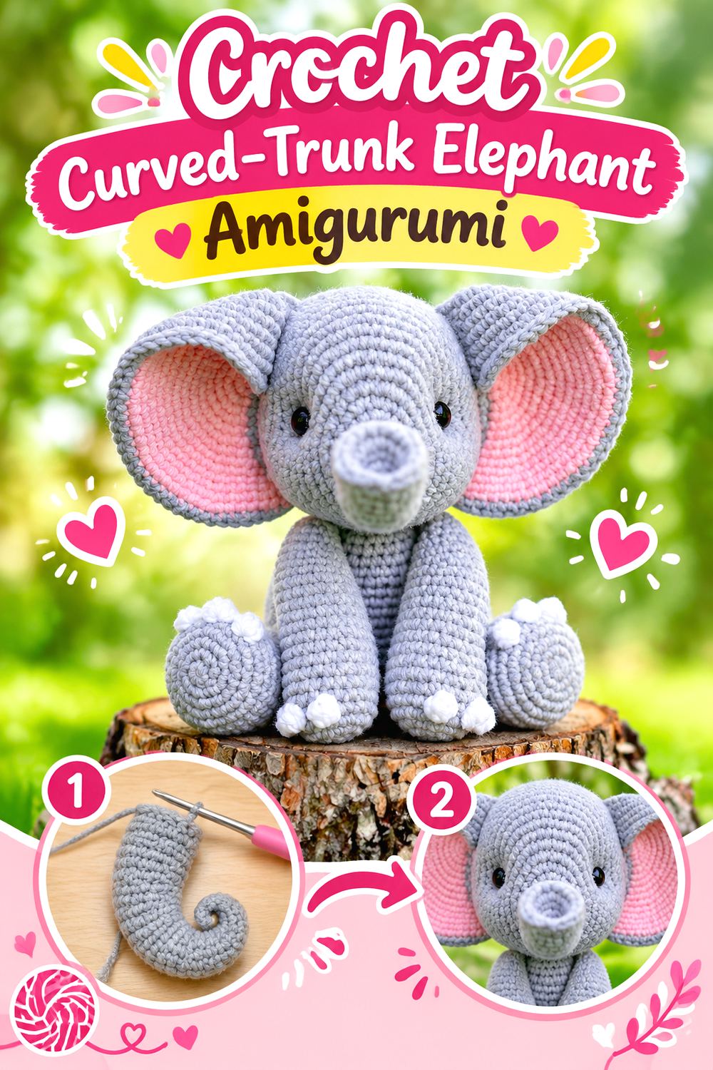 Crochet Curved Trunk Elephant Amigurumi