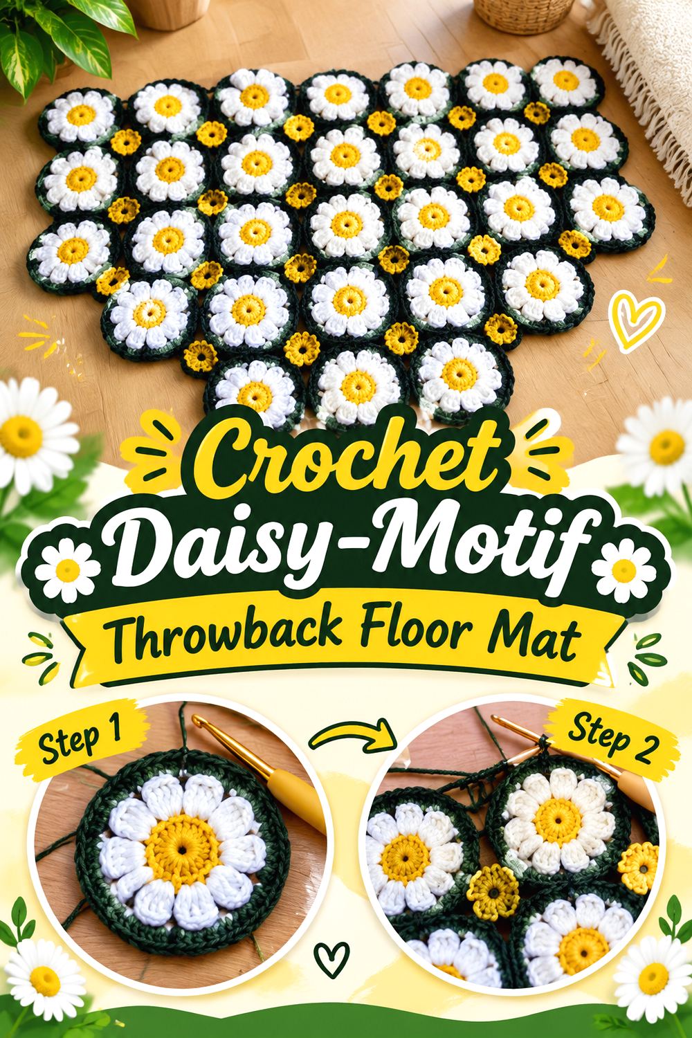 Crochet Daisy Motif Throwback Floor Mat