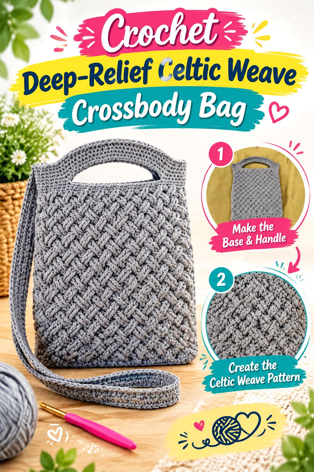 Crochet Deep Relief Celtic Weave Crossbody Bag