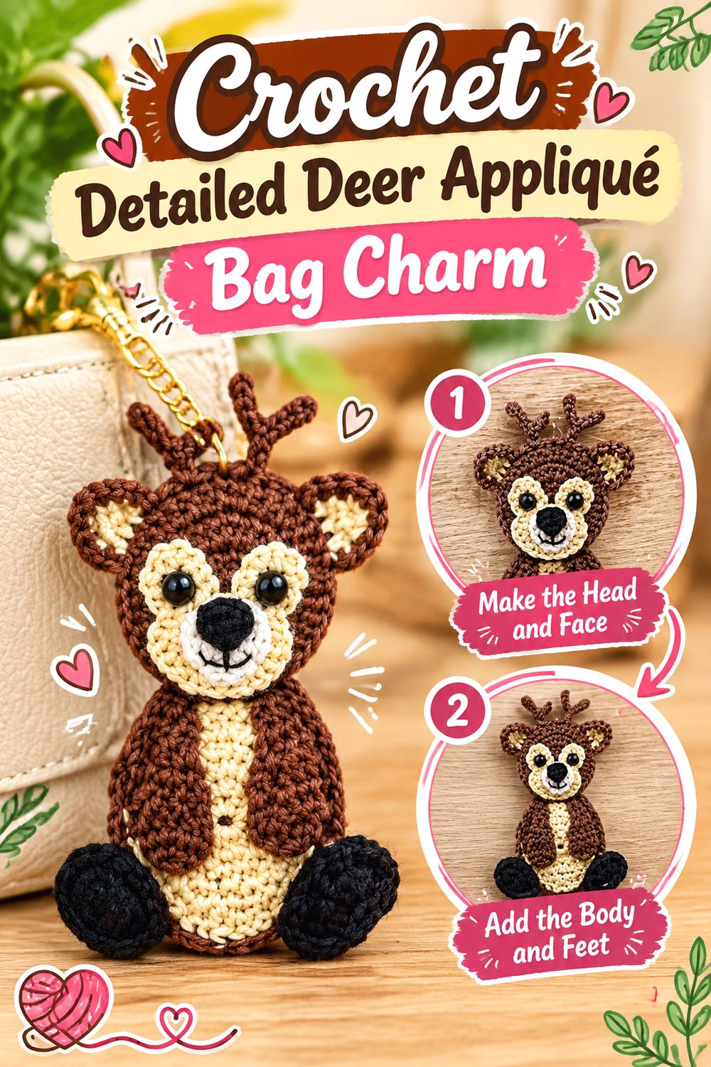 Crochet Detailed Deer Appliqué Bag Charm