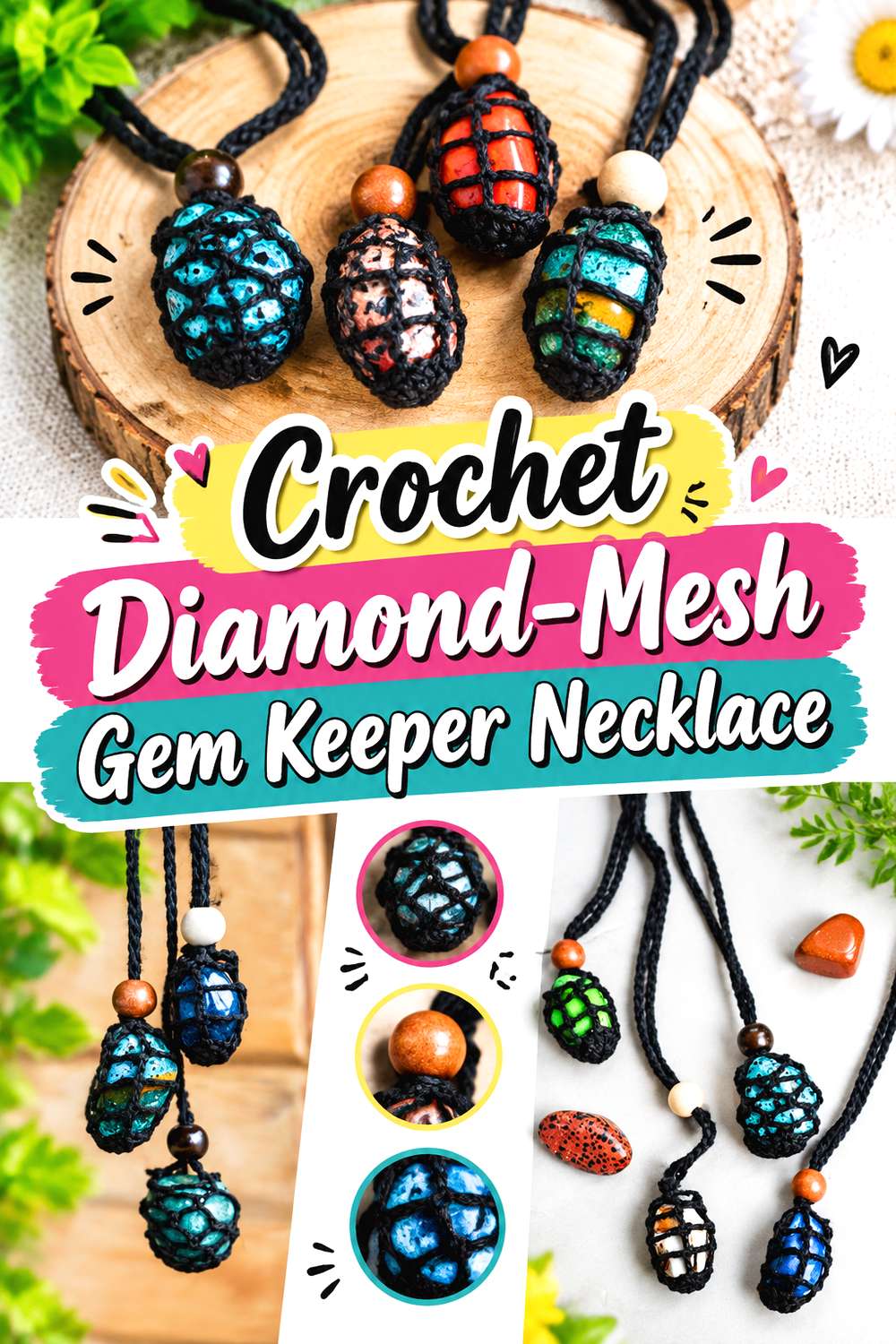 Crochet Diamond Mesh Gem Keeper Necklace