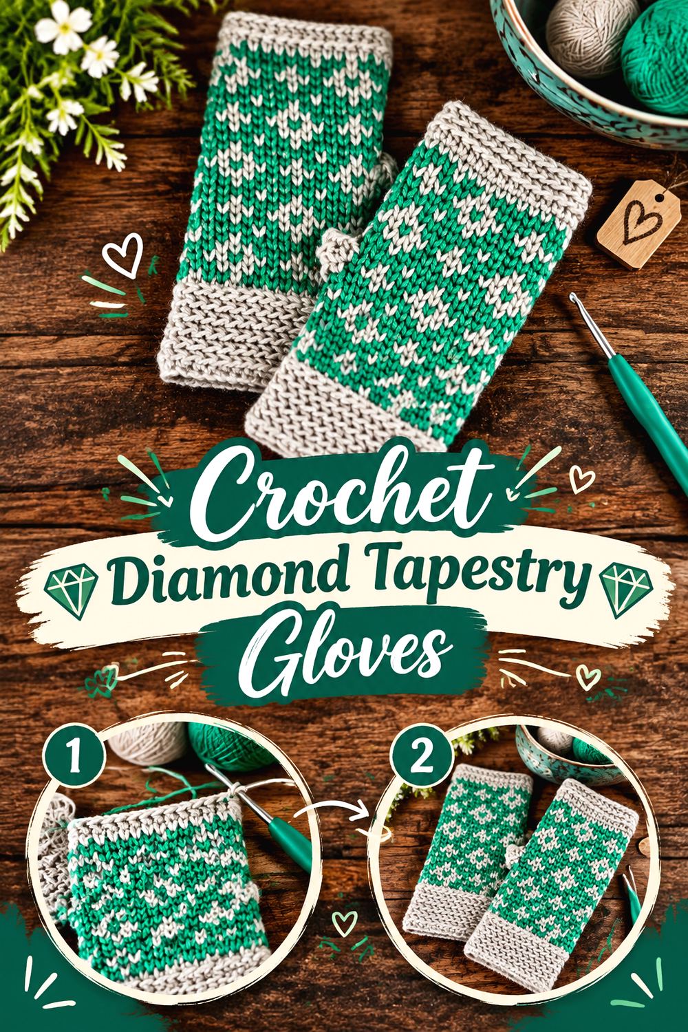 Crochet Diamond Tapestry Gloves