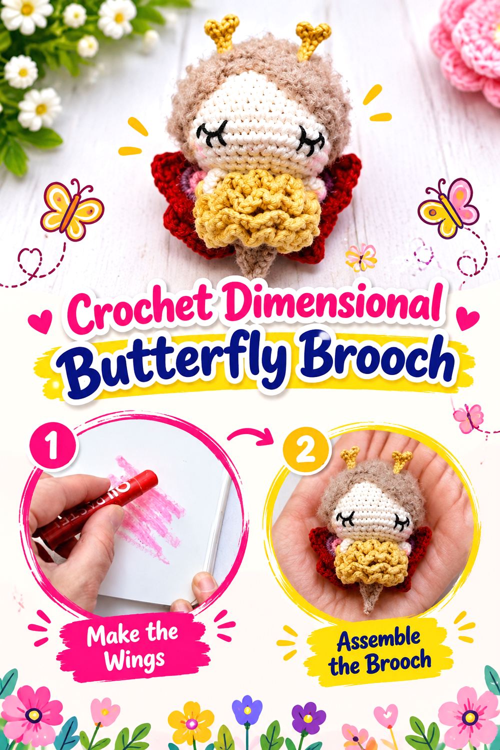 Crochet Dimensional Butterfly Brooch