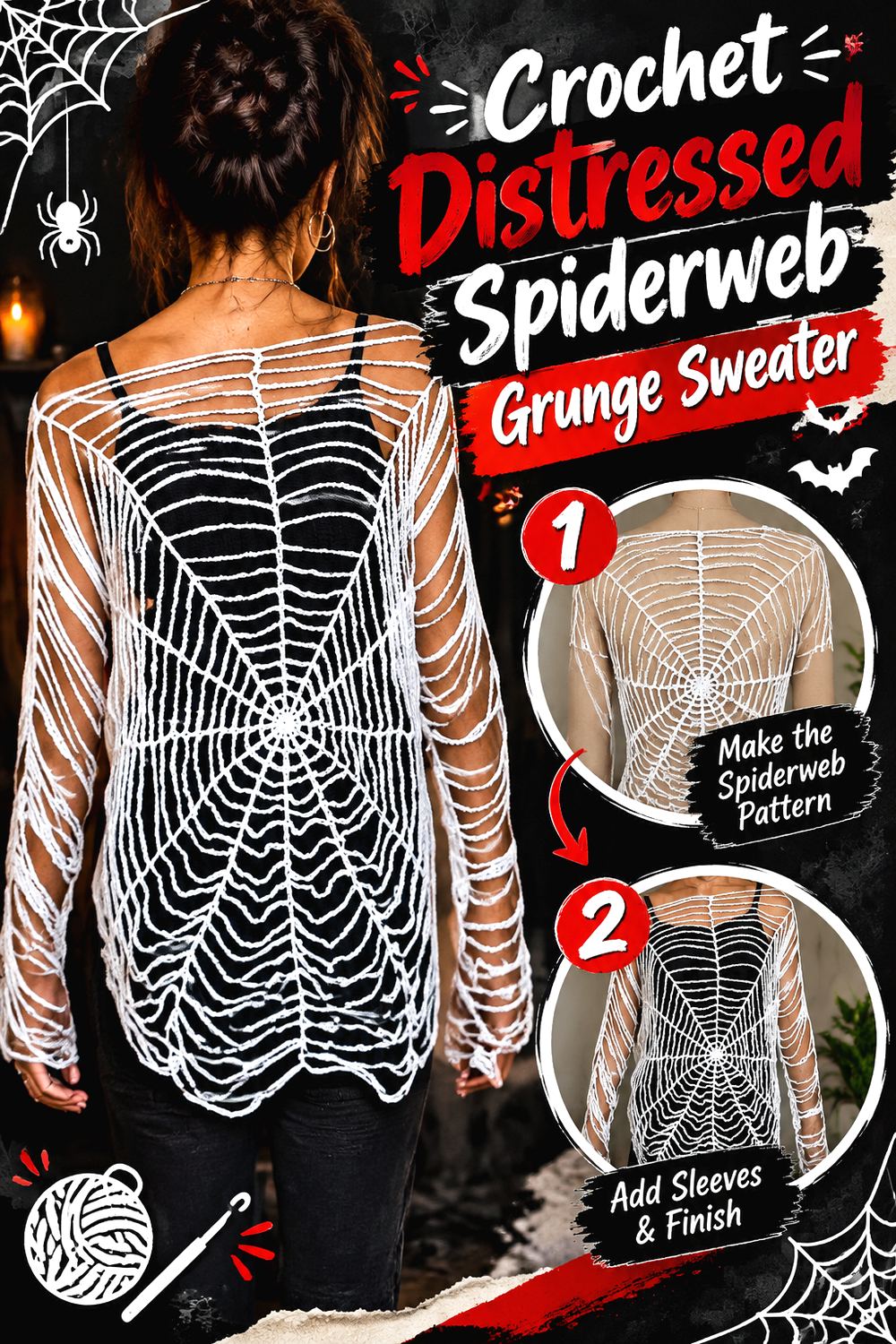 Crochet Distressed Spiderweb Grunge Sweater