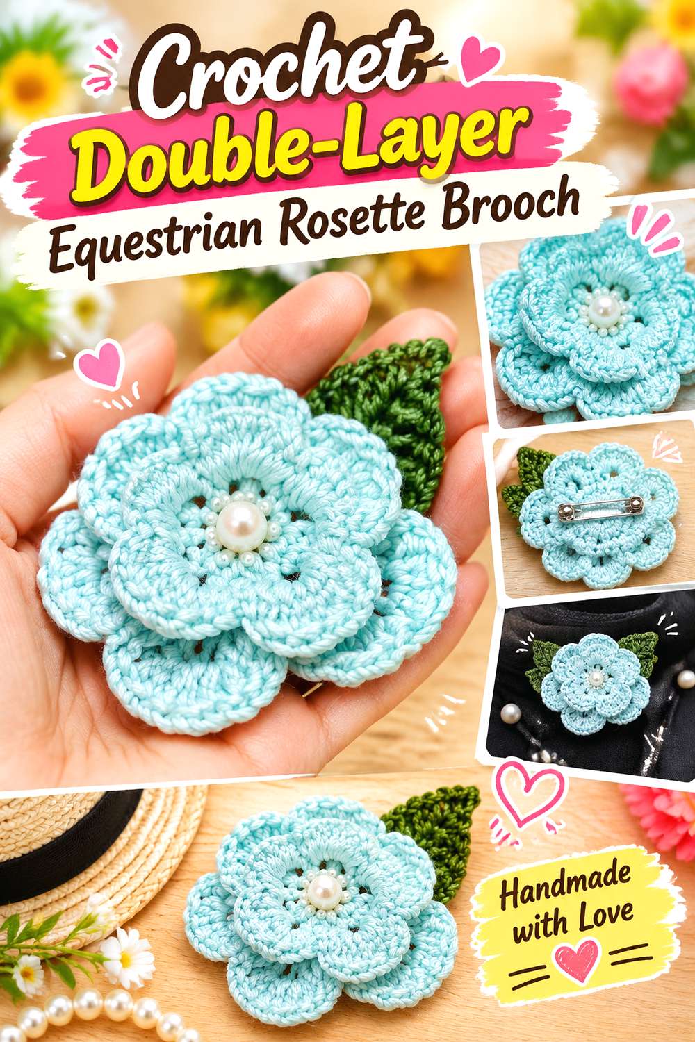 Crochet Double Layer Equestrian Rosette Brooch
