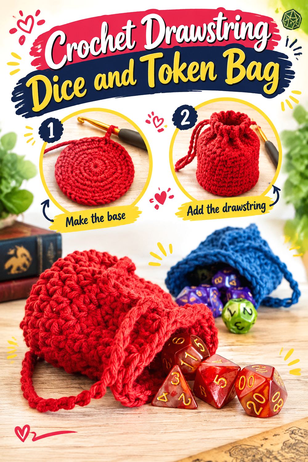 Crochet Drawstring Dice and Token Bag