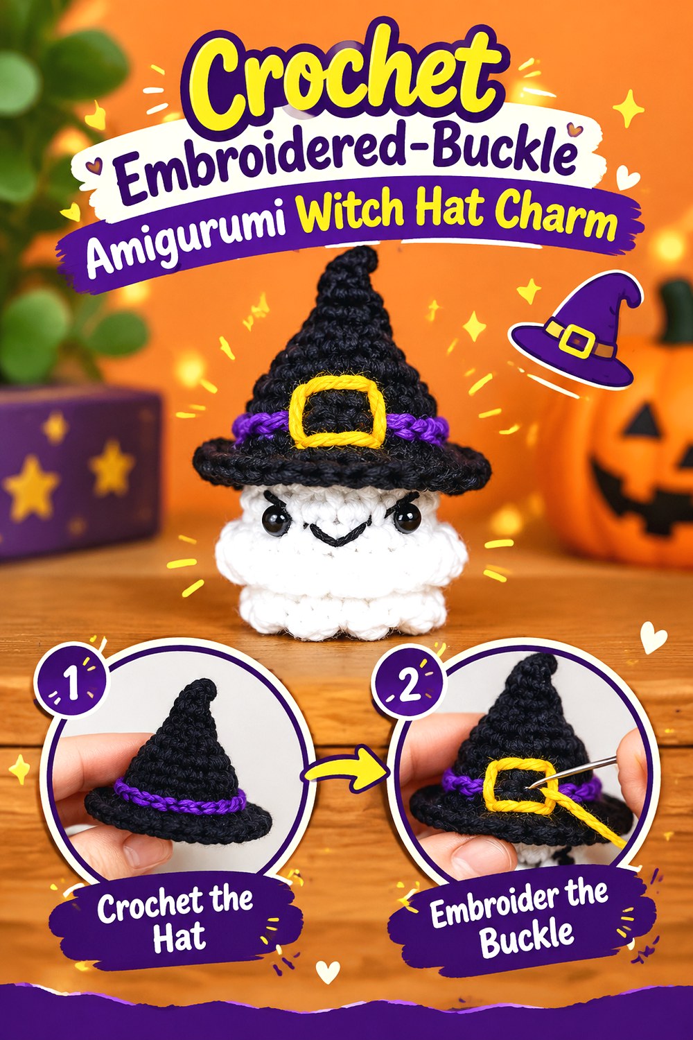 Crochet Embroidered Buckle Amigurumi Witch Hat Charm