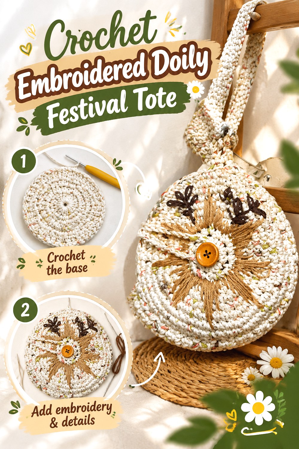 Crochet Embroidered Doily Festival Tote