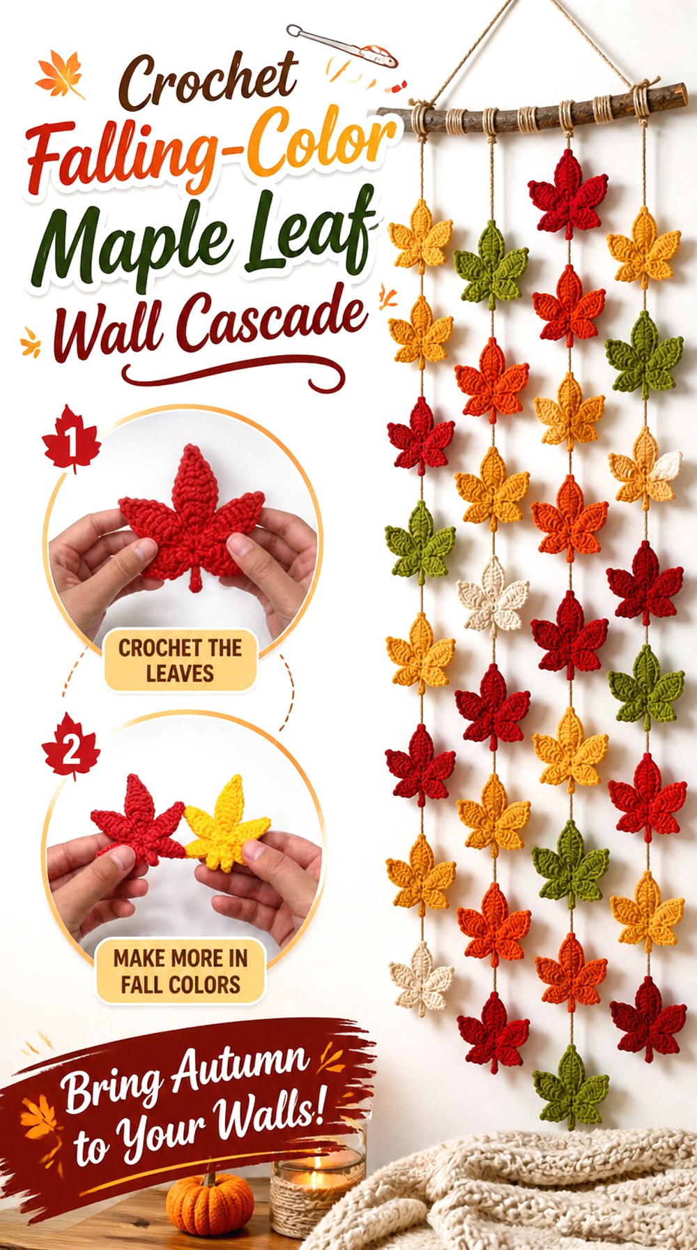 Crochet Falling Color Maple Leaf Wall Cascade
