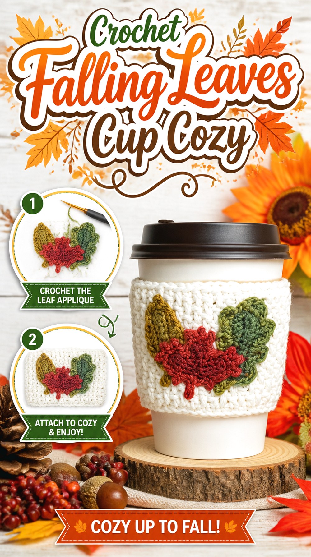 Crochet Falling Leaves Cup Cozy