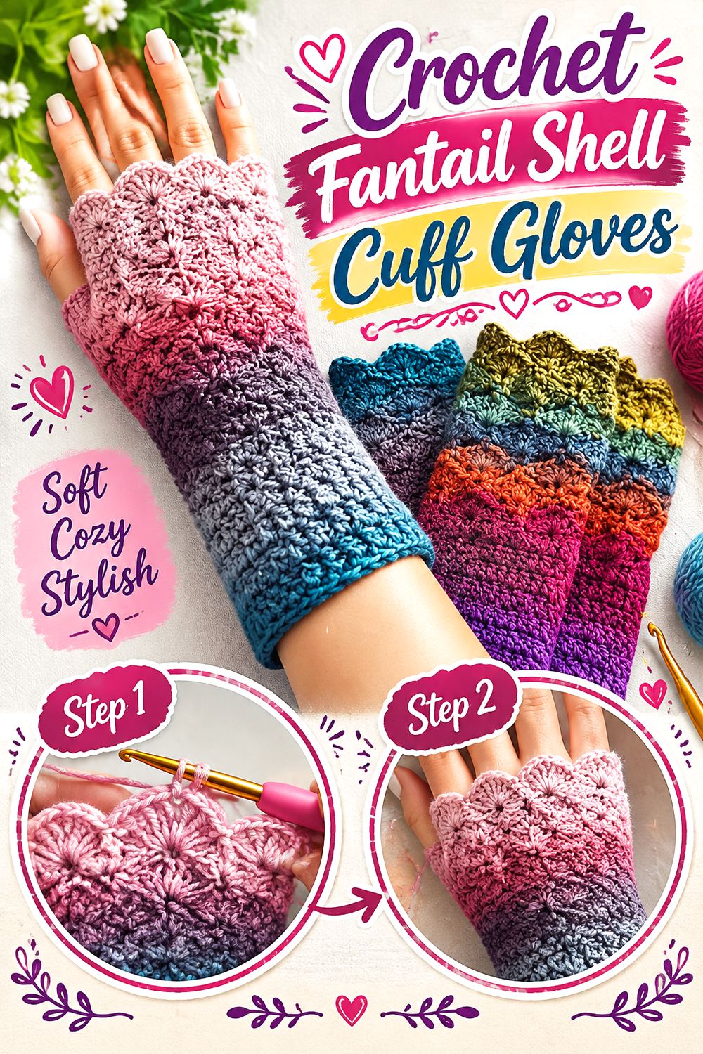 Crochet Fantail Shell Cuff Gloves