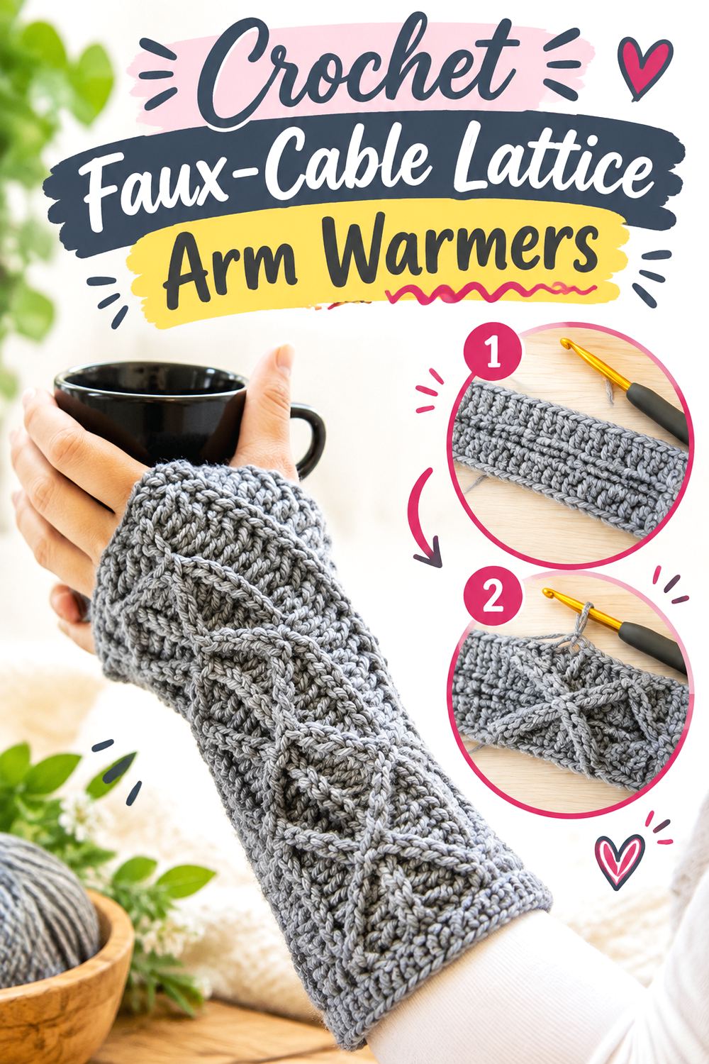 Crochet Faux Cable Lattice Arm Warmers