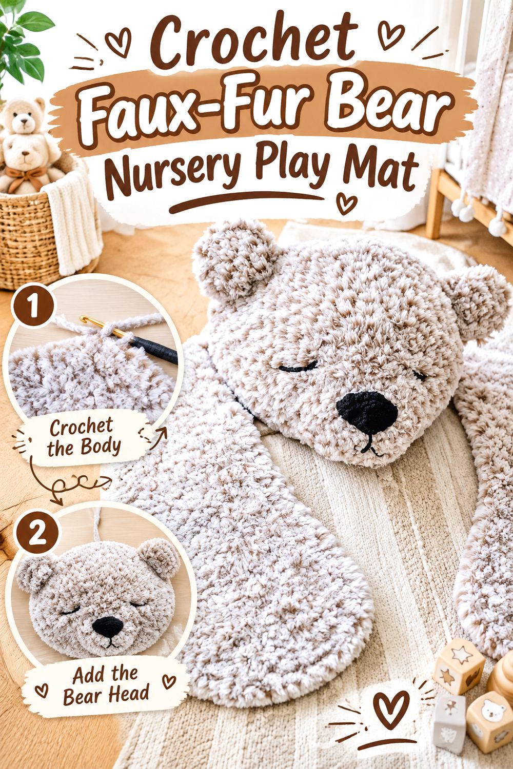 Crochet Faux Fur Bear Nursery Play Mat