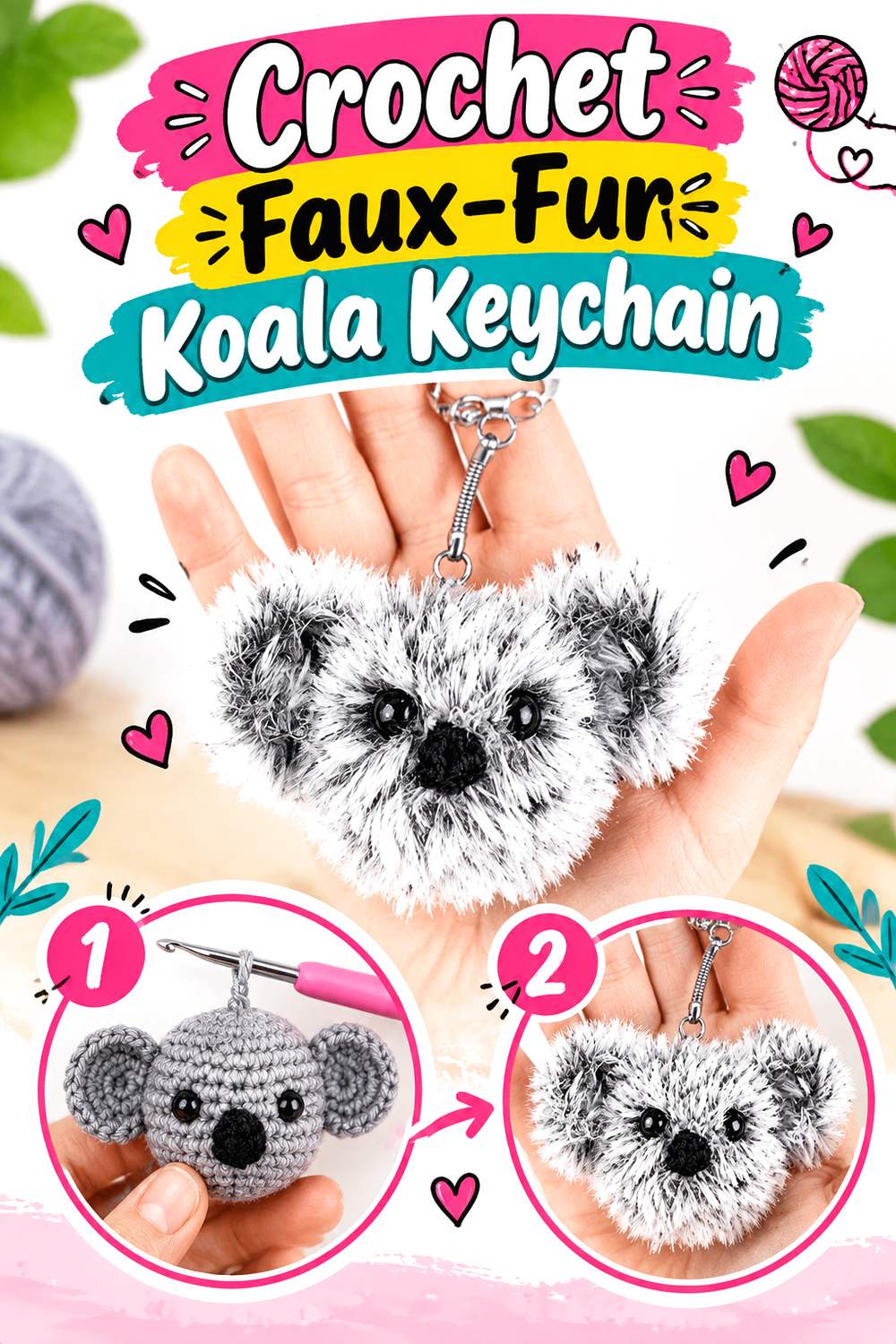 Crochet Faux Fur Koala Keychain