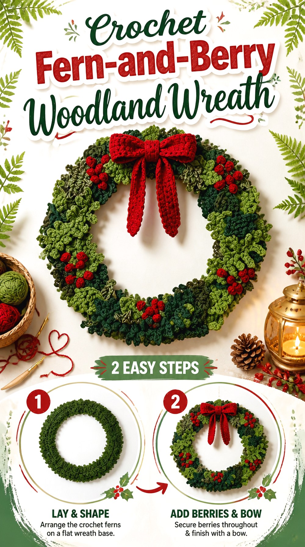 Crochet Fern and Berry Woodland Wreath
