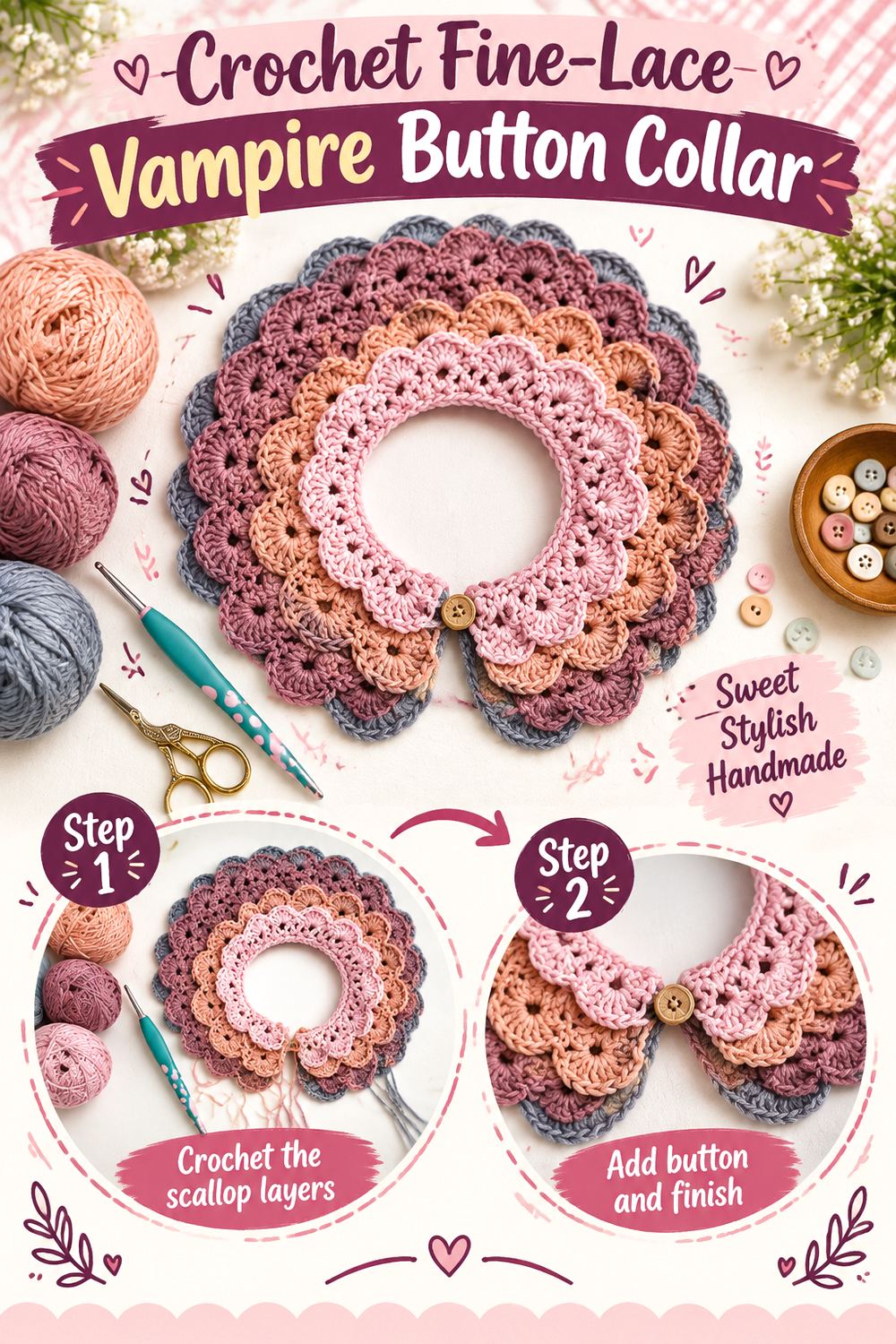 Crochet Fine Lace Vampire Button Collar