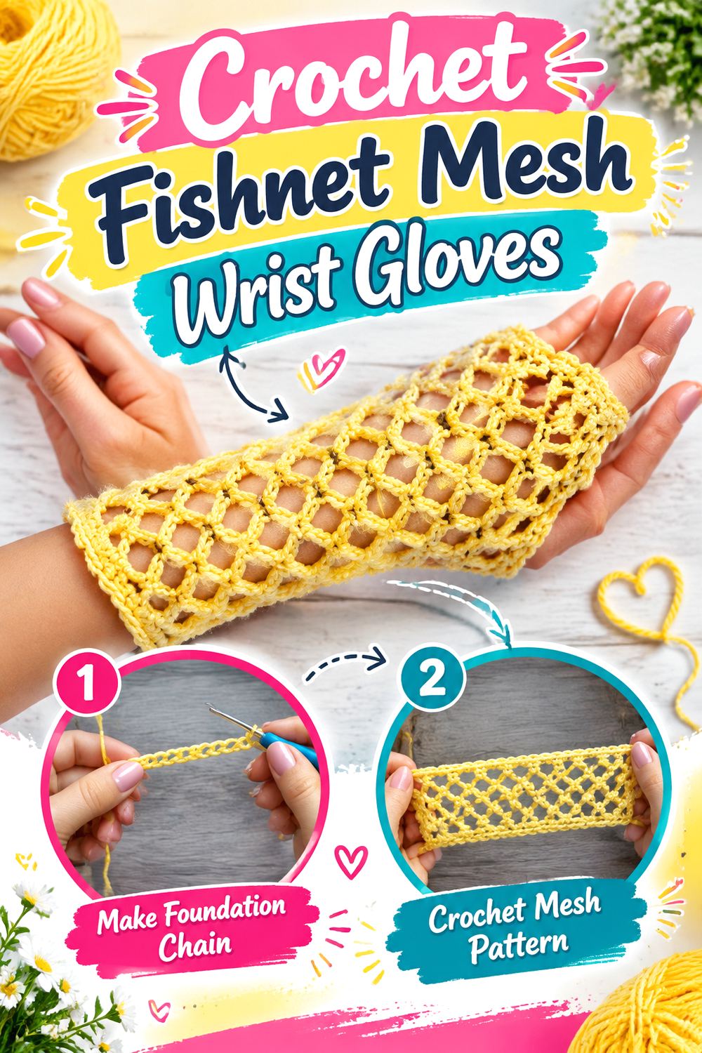Crochet Fishnet Mesh Wrist Gloves
