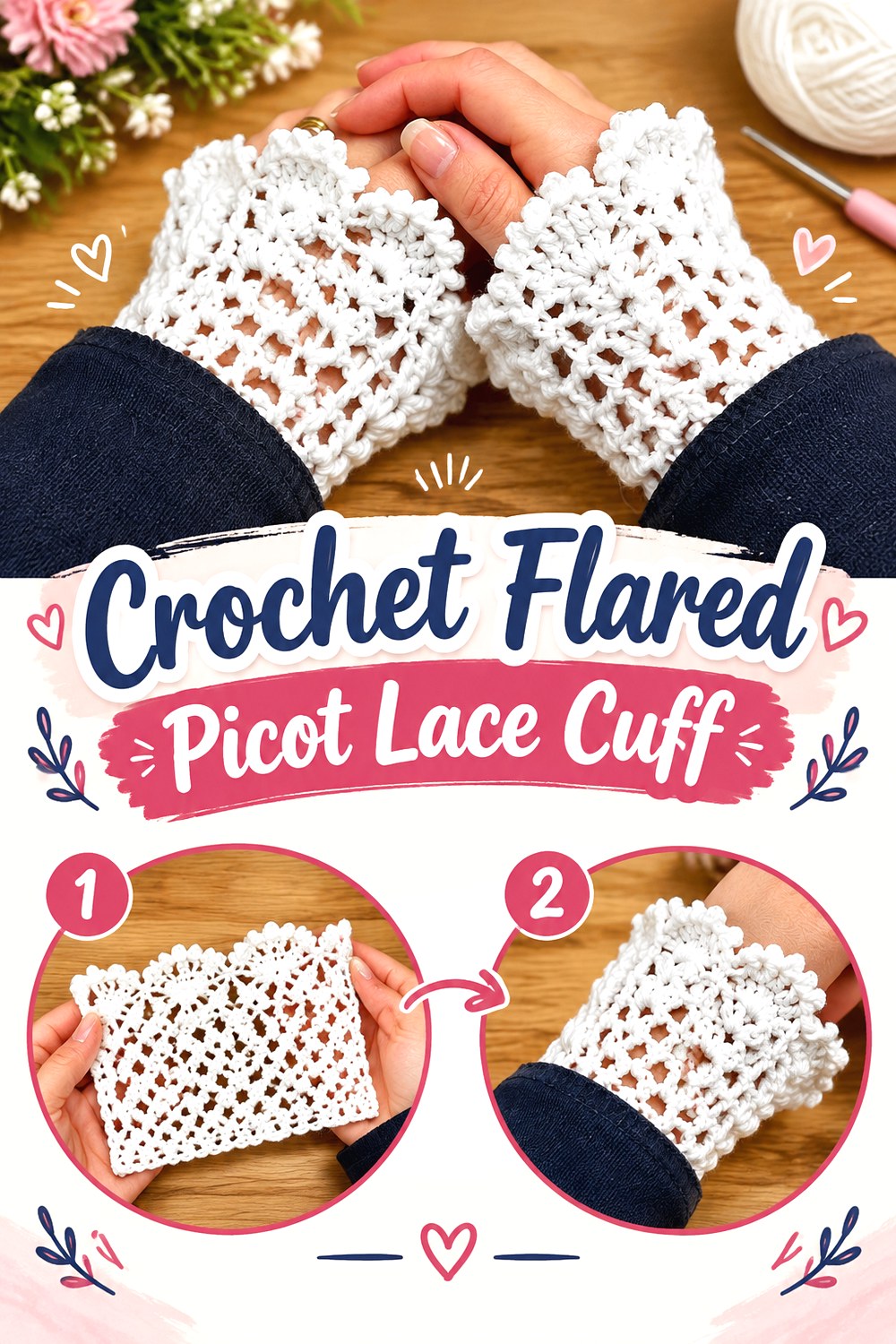 Crochet Flared Picot Lace Cuff