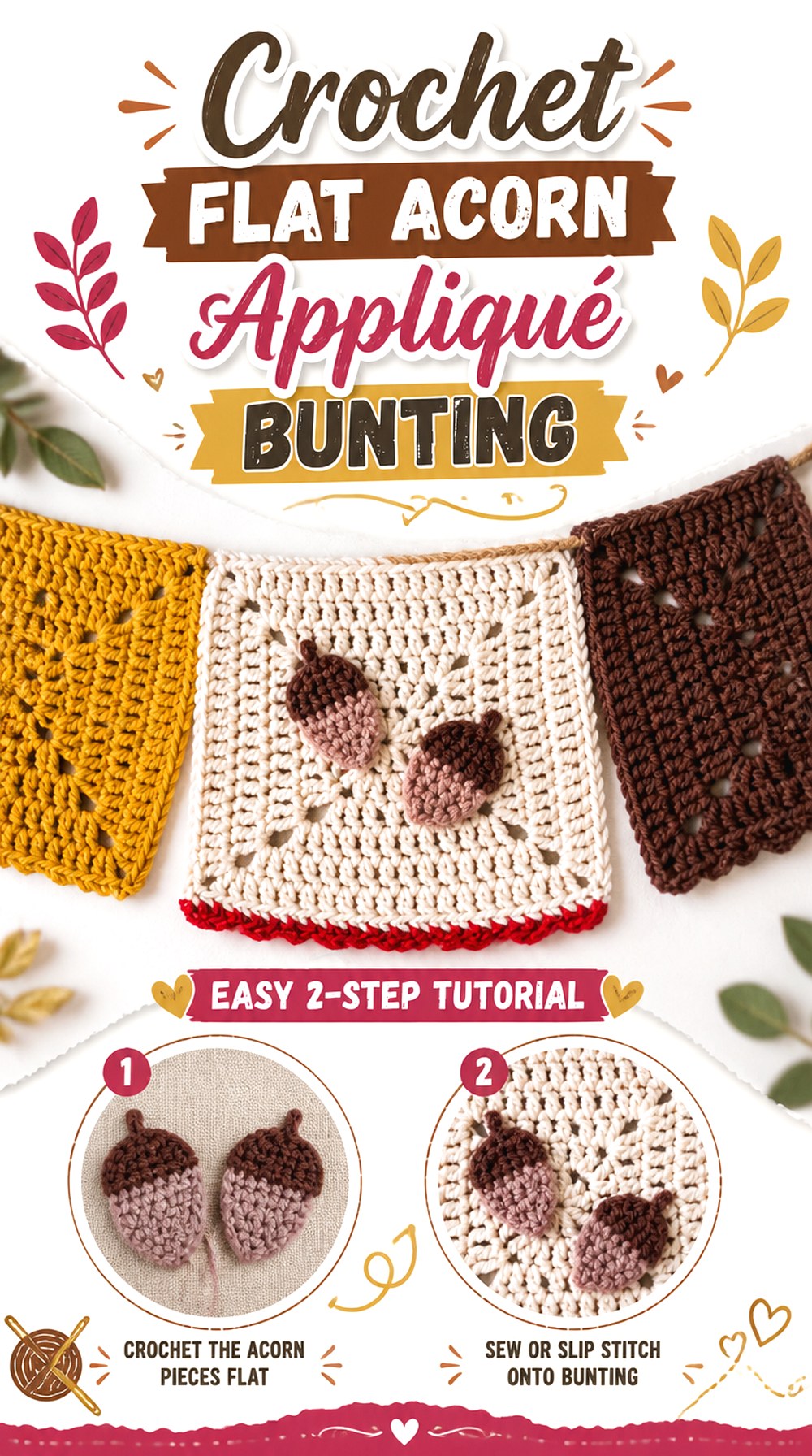 Crochet Flat Acorn Appliqué Bunting