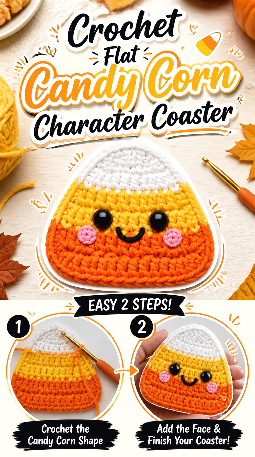 Crochet Flat Candy Corn Character Coaster