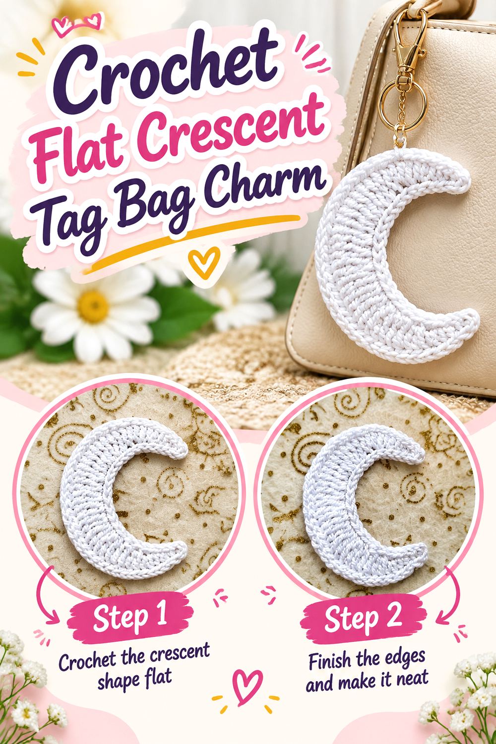 Crochet Flat Crescent Tag Bag Charm