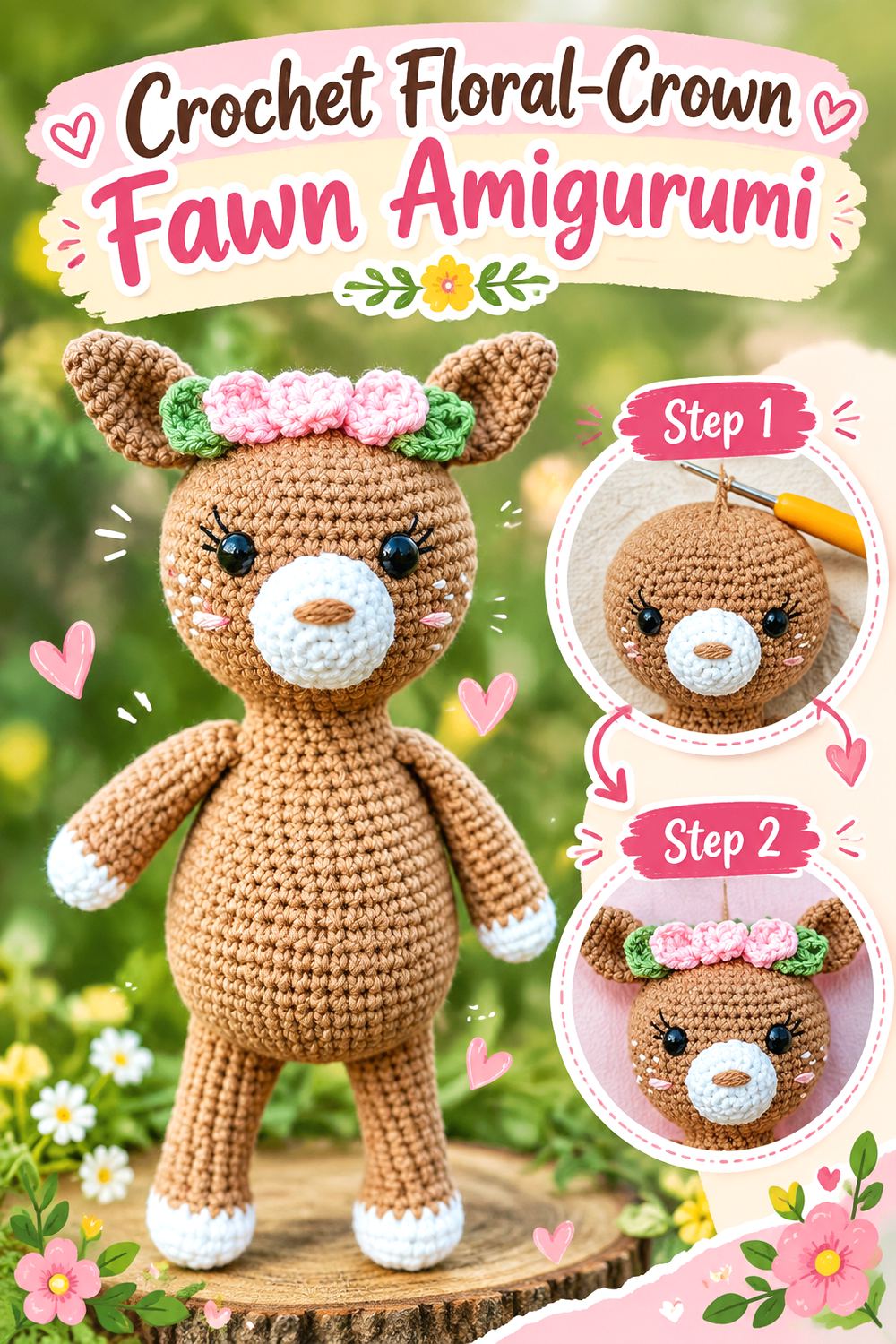 Crochet Floral Crown Fawn Amigurumi