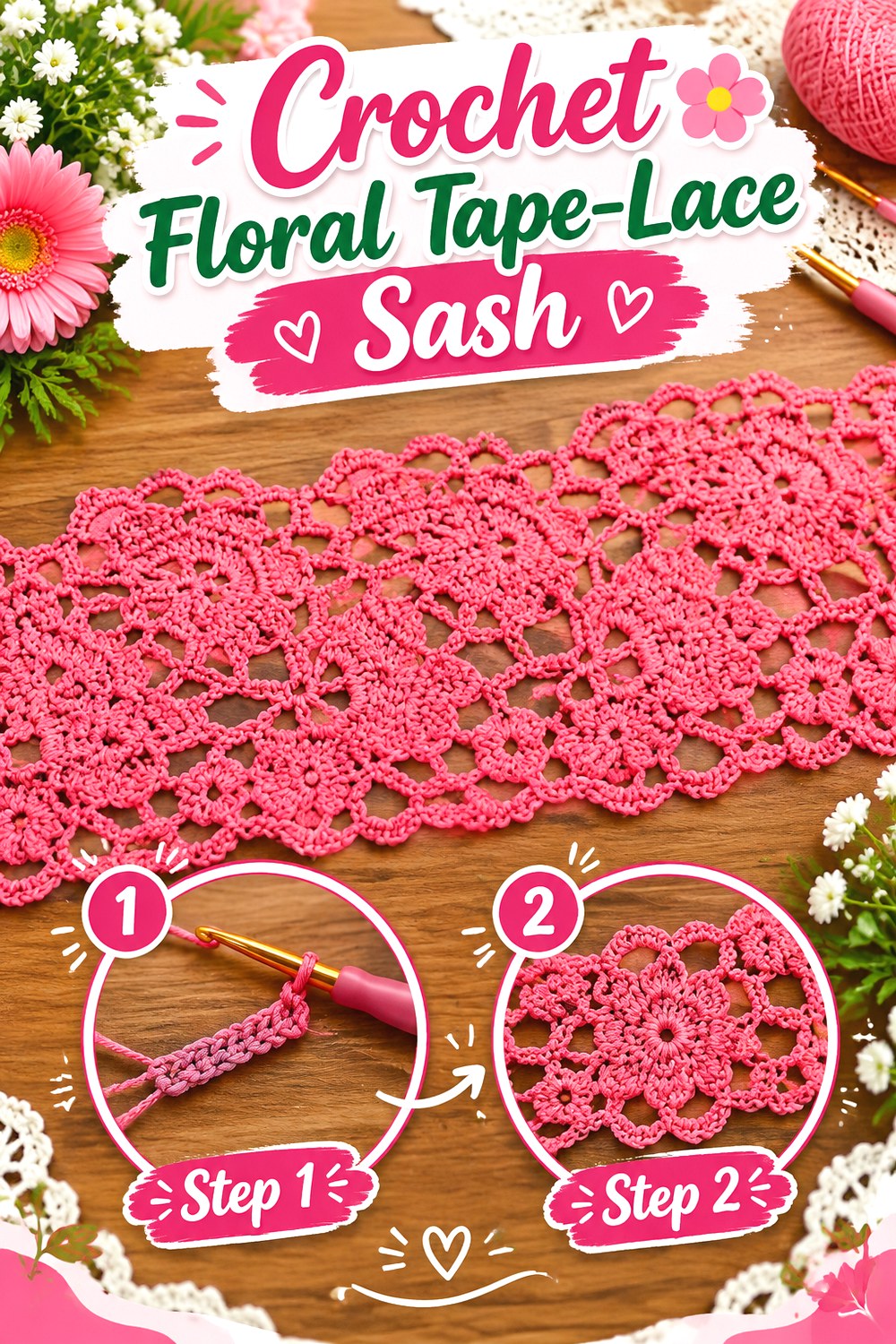 Crochet Floral Tape Lace Sash
