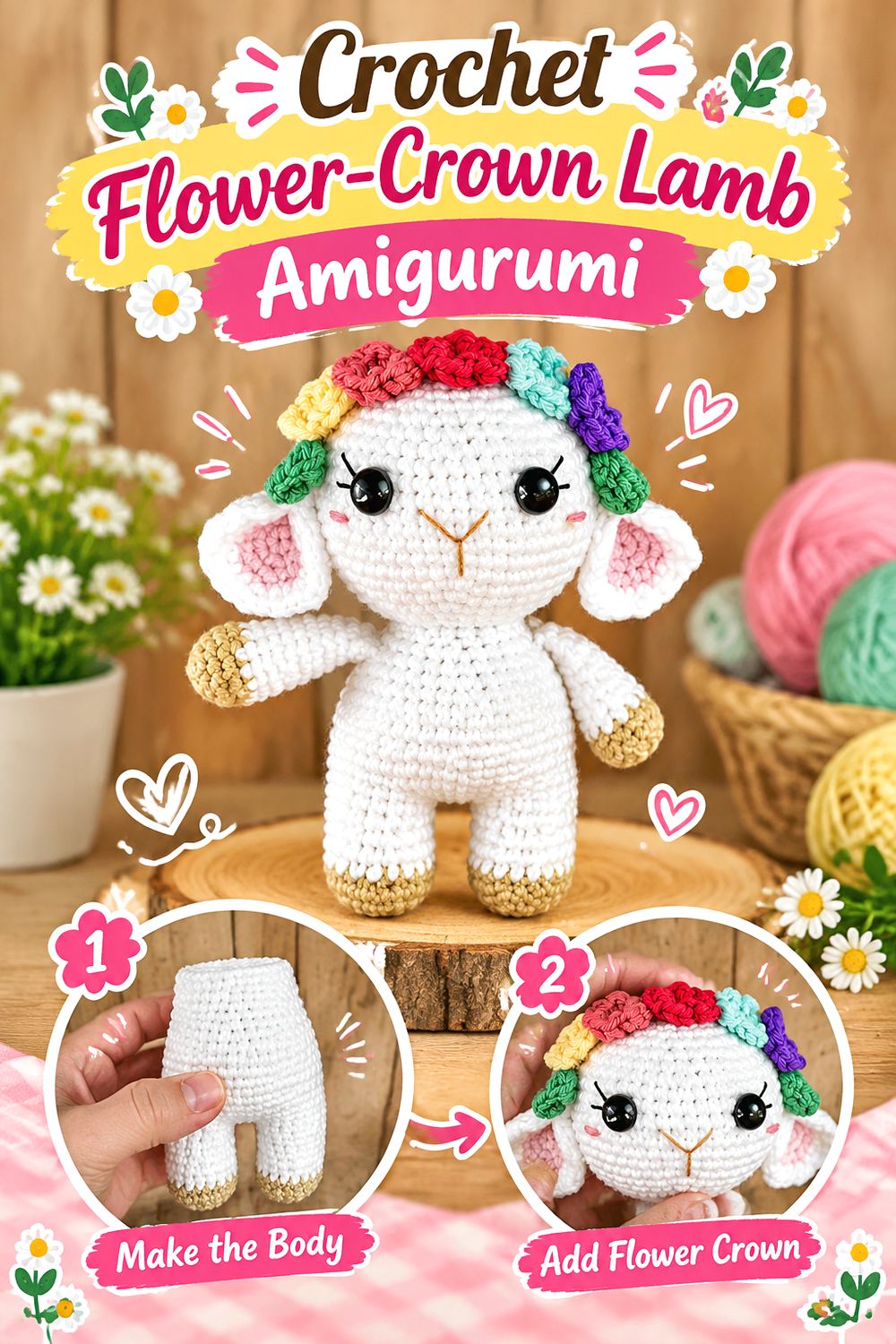 Crochet Flower Crown Lamb Amigurumi