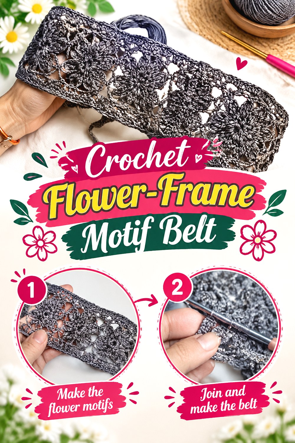 Crochet Flower Frame Motif Belt