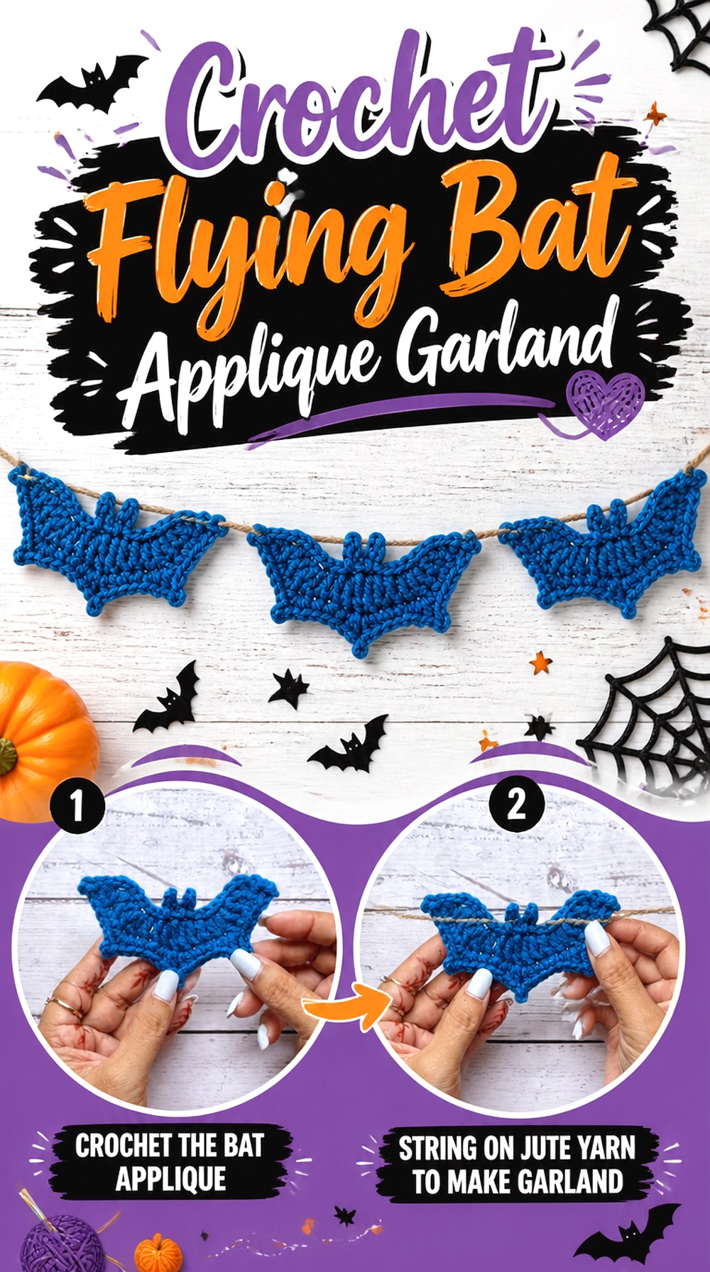 Crochet Flying Bat Applique Garland